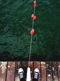 Low section of person standing by river