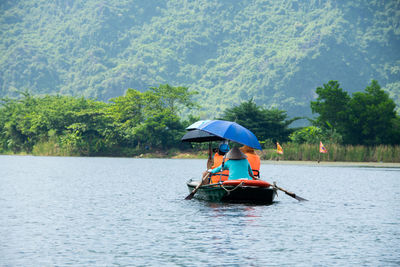 Boat in river during rainy season