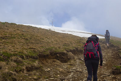 Trekking scene on lake como alps