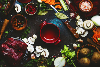 High angle view of food on table