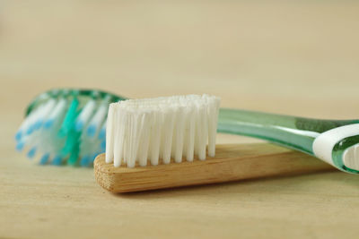 Close-up of toothbrush on table