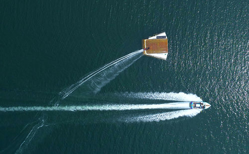 High angle view of ships on sea