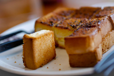 Close-up of cake slice in plate