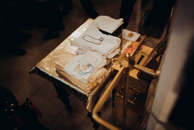 High angle view of tea on table