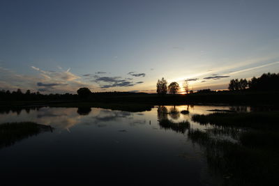 Scenic view of calm lake at sunset