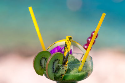Close-up of kiwi frozen cocktail
