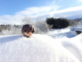 Close-up of snow on snowy landscape