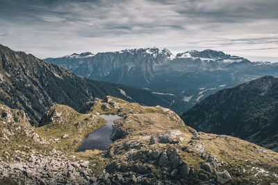 Scenic view of snowcapped mountains against sky