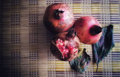 High angle view of rooster on table