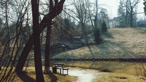 Scenic view of park by lake