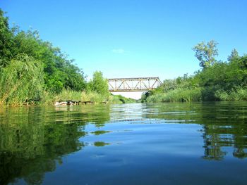 Scenic view of lake against clear sky