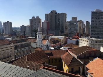 Cityscape against clear sky