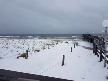 Scenic view of sea against sky during winter