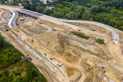 High angle view of road amidst trees