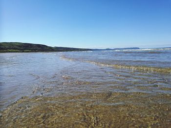 Scenic view of sea against clear blue sky