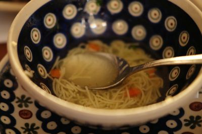 High angle view of food in plate
