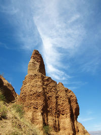 Low angle view of rock formations against blue sky