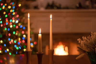 Close-up of illuminated candles