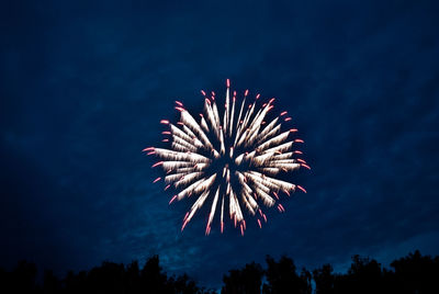 Low angle view of fireworks in sky at night