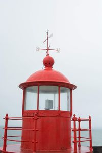 Low angle view of lighthouse against building