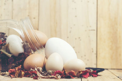 Close-up of eggs on table