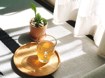 High angle view of breakfast on table