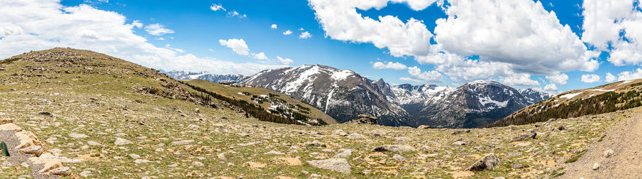 Panoramic view of snowcapped mountains against sky