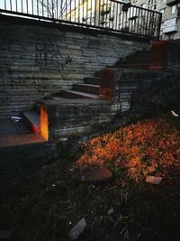 High angle view of fire hydrant on railing