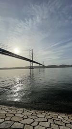 View of suspension bridge over sea