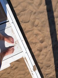 Low section of person standing at beach