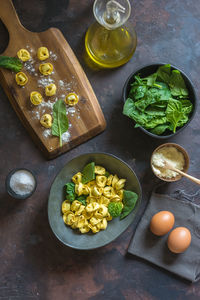 High angle view of food on table