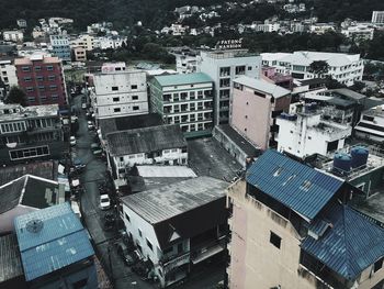 High angle view of buildings in town