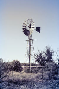 Wind turbines on field