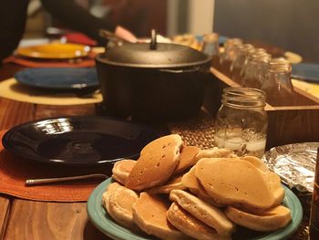 Close-up of breakfast served on table