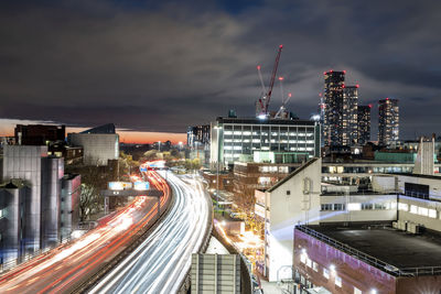 Uk, england, manchester, long exposure of city traffic at night