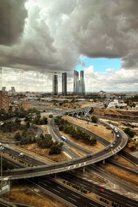 High angle view of cityscape against sky