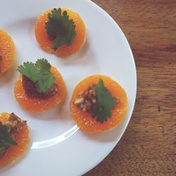 High angle view of salad in plate on table