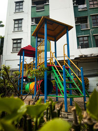 Low angle view of multi colored building