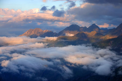 Aerial view of snowcapped mountains against sky