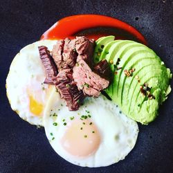 High angle view of breakfast served in plate