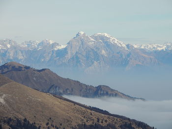 Scenic view of snowcapped mountains against sky