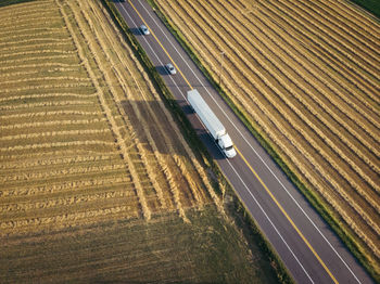 High angle view of vehicles on road