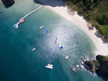 Aerial view of boats at beach