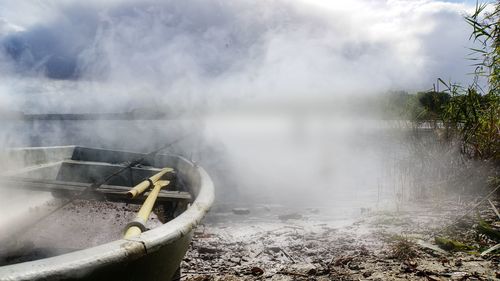 Smoke emitting from volcanic landscape