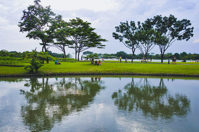 Scenic view of lake against sky