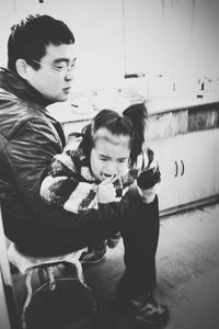 Father and son playing