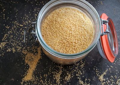 High angle view of bread in jar on table