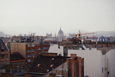 High angle view of buildings against sky