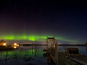 Scenic view of lake and aurora borealis in sky