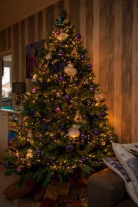 Illuminated christmas tree at home